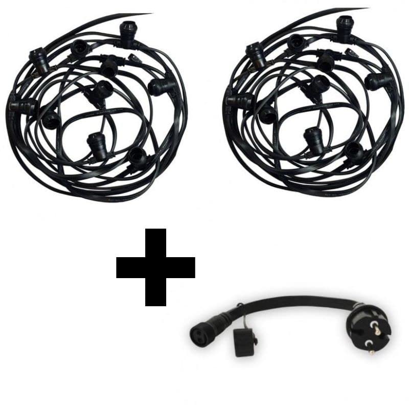 KIT 2 GUIRLANDES FORAINES Noires 10 METRES 20 Douilles B22 Plus Cable d'alimentation