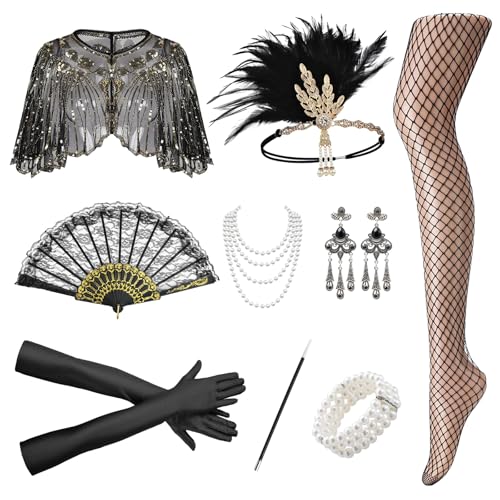 ZOCONE 9PCS Accessoire Annee 20, Vintage Deguisement Annee 20, Années 1920 Flapper Accessoires Set