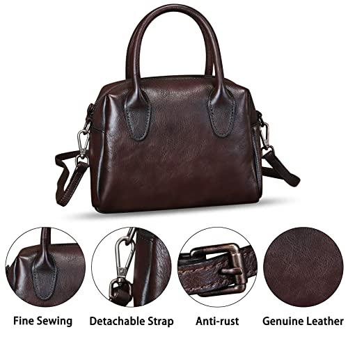 Image of Genuine Leather Handbag for Women Leather Top Handle Purse Retro Handmade Satchel Vintage Crossbody Hobo Bag