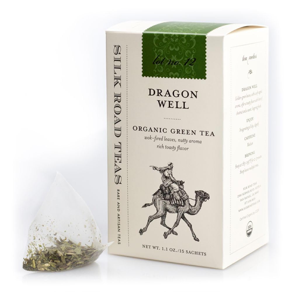 Silk Road Teas, Longjing Dragon Well Organic Green Tea, Wok-Fired Leaves, Toasty Flavors, 15 Tea Bags