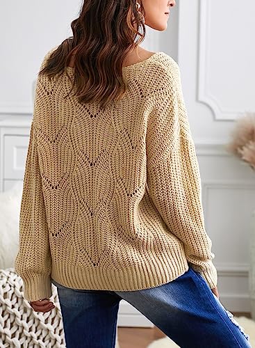 Image of Dokotoo Womens Sweaters 2026 Crewneck Cute Elegant Soft Long Sleeve Hollow Cable Knit Pullover Tops