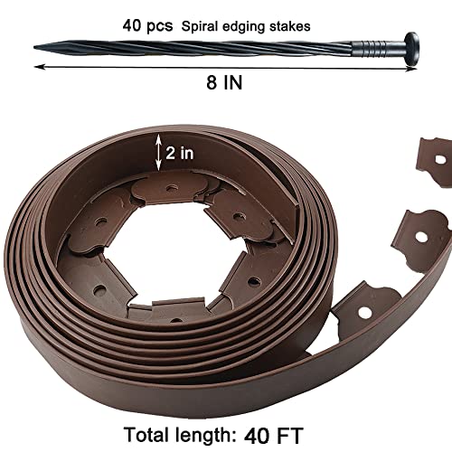 40 Ft Landscape Edging Kit, Brown Garden Edging Border With 40 Edging Stakes, Plastic Landscaping Edging Roll For Flower Bed Lawn Driveway Yard #TOP1