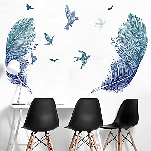 Ho Bear Blue Feather Wall Mural Decal For Living Room,Creative Bird Feather Wall Window Decoration,Wandering Feather Decor For Home As Housewarming Birthday #TOP3