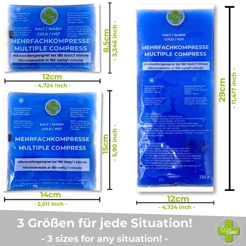 LisaCare Gel Kühlpads - 3 Größen Kühlkissen - Kühlpads Set - Kalt-Warm Kompresse für Kinder & Erwachsene - Akute Schmerzen & Fieber Behandlung - Mikrowellen geeignet