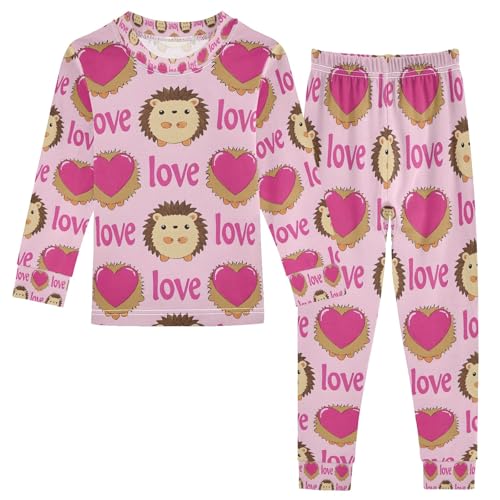 senya Cute Hedgehog Love Pajamas Set Long Sleeve Soft Cotton Sleepwear 2 Piece