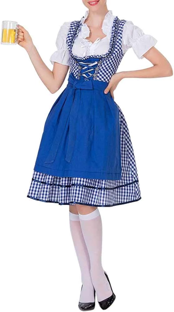 HongH Women's German Oktoberfest Costume Adult Dirndl Traditional Bavarian Beer Carnival Fraulein Cosplay Maid Dress Outfit (13# Blue, M)