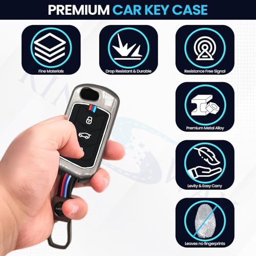Image of KINGSWAY Mahindra Car Key Cover and Keychain Perfect Shape and Compatible with 3 Buttons Smart Key of All Mahindra Cars, Remote Key Shell, Key Case, Car Key Chain Cover, 360 Protection, Gunmetal Grey