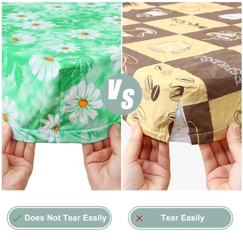 Image of misaya Picnic Table Cover with Bench Cover, Waterproof Elastic Fitted Tablecloth for 8 Foot Tables, Rectangle Washable Polyester Tablecloths for Picnic, Camping, Outdoor (Green Daisy, 30 inch x 96 inch)