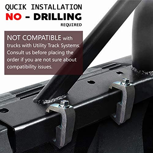 Truck Ladder Rack 800lbs Capacity with 8 Non-Drilling C-Clamps Heavy Duty Extendable Universal Pickup Ladder Rack Two-bar Set Matte Black One Pair