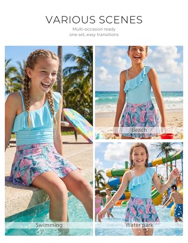 Image of GRACE KARIN Girls One Piece Swimsuits with Mesh Skirt Bathing Suit Swimwear 6-14Y