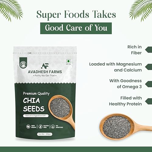 Image of Avadhesh Farms Raw Chia Seeds for weight loss with Omega 3, Fiber, Calcium Rich Chia Seeds Chia Seeds 500g