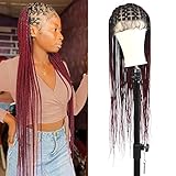 Humistwbiu Criss Cross Knotless Box Braid Wig with Baby Hair 36' Cornrow Full Double Lace Front Braided Wigs for Women Mix Black Burgundy Red Braided Wig (1B/BG)