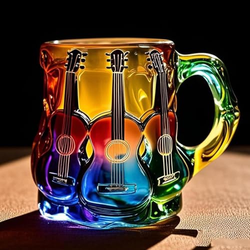 Guitar Art Mug, Neuheit Gitarre Kunst Tasse, 3D Painted Guitar Coffee Mug, Musik Deko Kaffeebecher, Tischdekoration für Musiker und Musikliebhaber,...