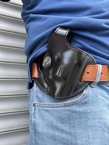 Cal38 Leather Handcrafted Belt owb Holster for Rossi M877 357 Magnum Snub Black Tan (R.H) (Black)