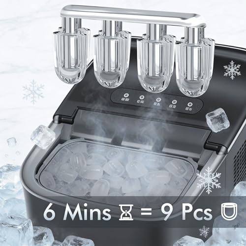 Image of Kndko Countertop Ice Maker, 26.51lbs /24H, Makes 9 Bullet Ice Cubes in 6 Mins, with Self-Cleaning Portable Ice Machine for Home Kitchen Bar Camping, Black