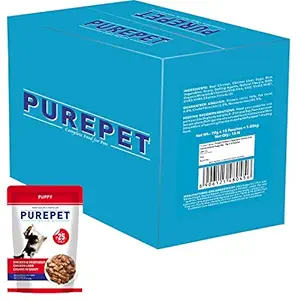 Purepet Wet Puppy Dog Food, Chicken and Vegetable Chunks in Gravy, 15 Pouches (15 x 70g)