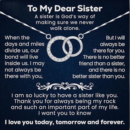 Sister Necklace With Message Gift From Brother Or Sister Jewelry On Birthday, Mother's Day, Valentine's Day Or Wedding Day