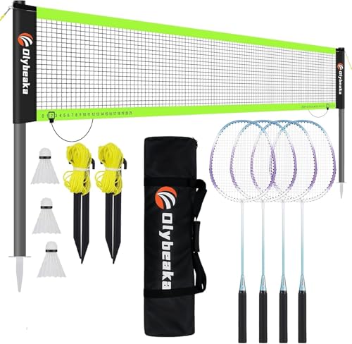 Outdoor Baminton Net Set for Backyard, Beach, Family Games with 20 * 3ft Anti-sag Net, 4 Aluminum Badminton Rackets, 3 Shuttlecocks, Carring Bag - Easy Set Up & Portable