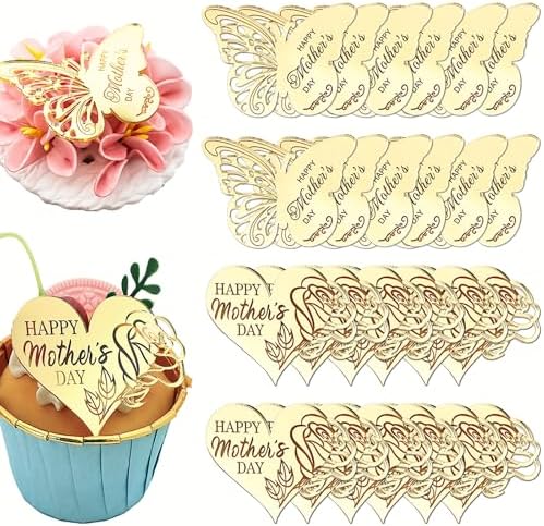 24 Pieces Happy Mother's Day Cupcake Toppers, Gold Mirror Acrylic...