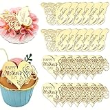 24 Pieces Happy Mother's Day Cupcake Toppers, Gold Mirror Acrylic, Butterfly and Rose Heart Designs, 2.16 x 1.57 Inch and 2.20 x 1.77 Inch