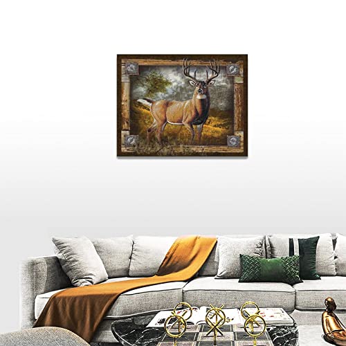 Farmhouse Deer Wall Art Rustic Wildlife Animal Wall Decor Vintage Elk Hunt Deer Pictures Canvas Prints Motivational Framed Modern Artwork For Home Living Room Bedroom Bathroom 16"X12" #TOP3