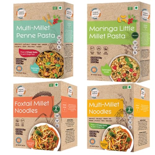 Image of Wisdom Roots Healthy & Junk Free Millet Noodles & Pasta Pack | Pack of 4 | No Maida, Not Fried, No MSG | Sun-Dried | Protein, Vitamin B, Antioxidants & Fiber | 1.13 Kg