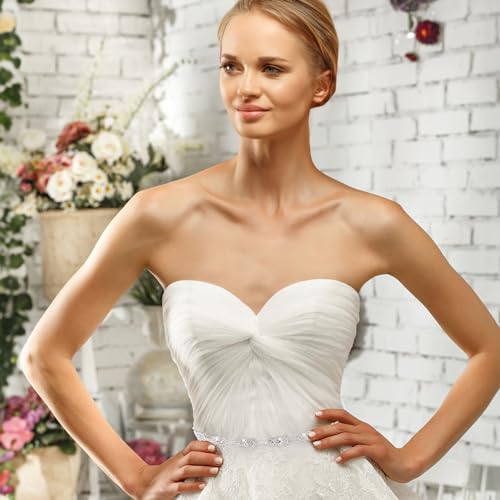 3 Pack Rhinestone Bridal Belts, Crystal Sash with White Ribbon, Thin Pearl Wedding Belt, Handmade Diamond Waist Accessories for Women Bride Bridesmaid Gown Party Prom4