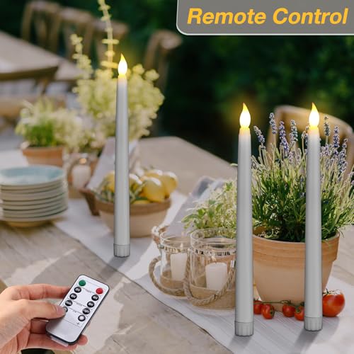 Image of Tuanse 24 Pack Flameless Flicker Taper Candles Bulk with Remote and Timer, Battery Operated LED Warm White Taper Candles Light for Home Wedding Decoration Gifts (White,10 Inch)
