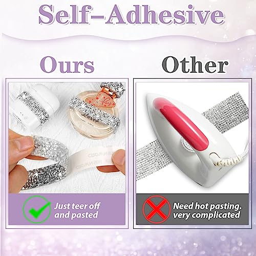 Tetutor TE0010 6 Rolls Self Adhesive Rhinestone Ribbons, Sliver Resin Rhinestone Strips, Diamond Crystal Rhinestone Ribbon Roll Stickers Glitter Bling Ribbons Rhinestone For Crafts Fabric Car thumb #5