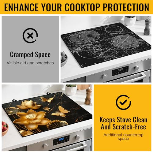 Image of Stove Top Cover for Electric Stove,Glass Stove Top Cover, Heat Resistant Glass Cooktop Cover, Stovetop Protector, Kitchen Decor, Dish Drying Mats Cover for Ceramic Washer Top 28.5x20.5 inch