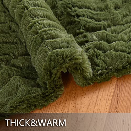 Yusoki Luxury Double Sided Faux Fur Throw Blanket(Without Pillows),Decorative Soft Fuzzy Fluffy Cozy Warm Blanket For Couch Bed Chair Sofa Women Teen Girls Men Gift(Olive Green,50" X 63") #TOP5