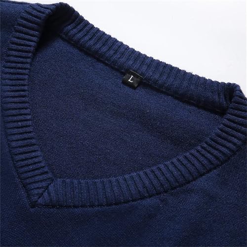 Men Casual Long Sleeve Pullovers Sweater Solid V-Neck Cotton Slim Fit Knitted Sweater4