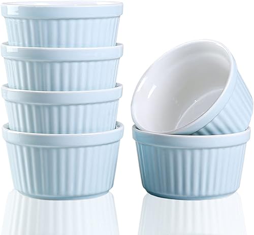 Miniatura 15 de Ramekins - Juego de 6 platos aptos para horno, creme Brulee para ramekin y soufflé, cuencos de porcelana para hornear, platos para salsa. Tazas