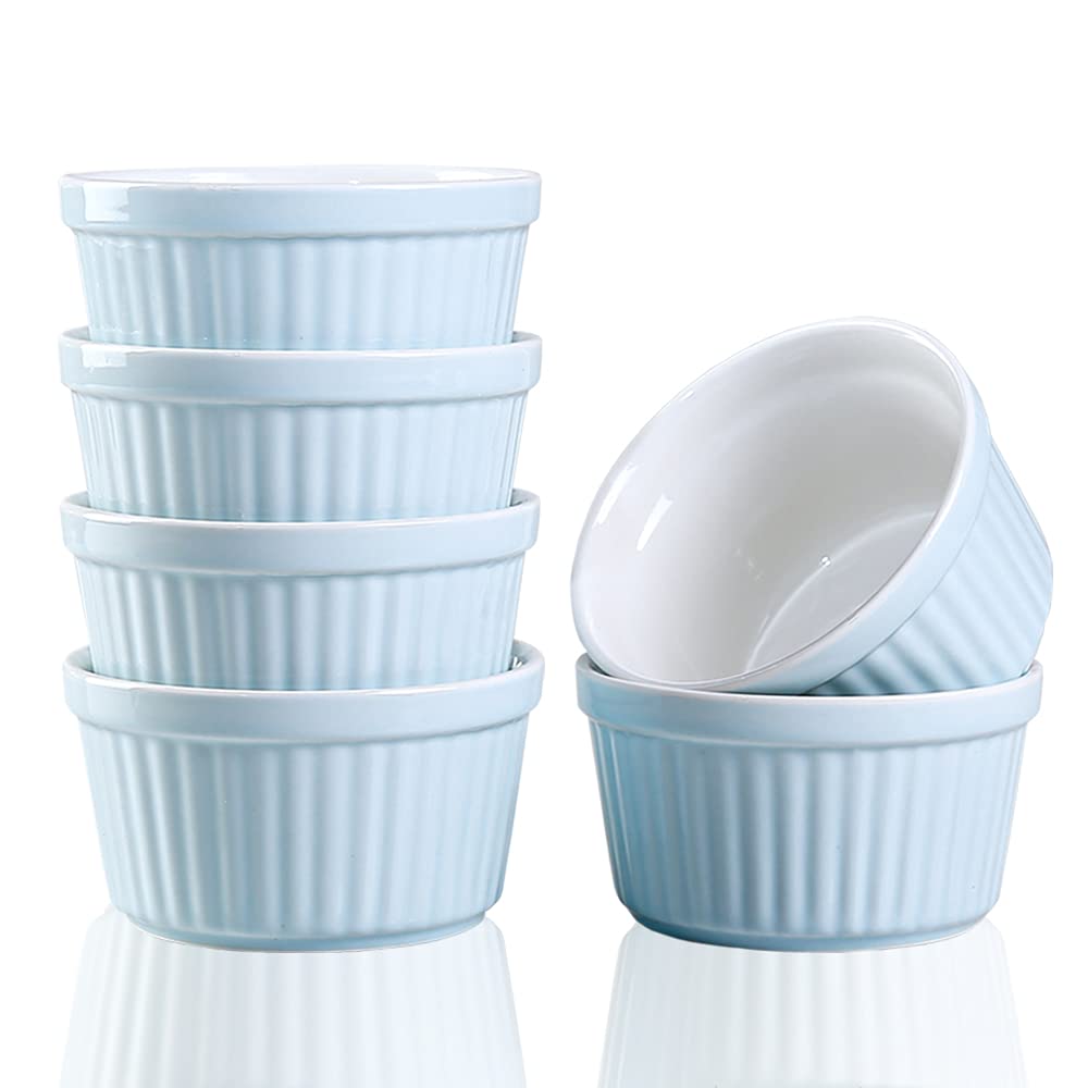 YAZYLIFE 6oz Ramekins Set Of 6 - Oven Safe Porcelain Baking Dishes For Creme Brulee, Souffle & Desserts