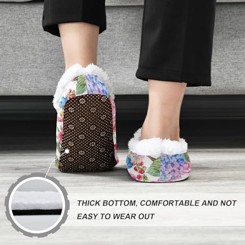 Naanle Women's Slippers Watercolor Hydrangea Fuzzy Fleece Warm Comfy Bedroom Shoes Home Slippers with Anti-Slip Sole4