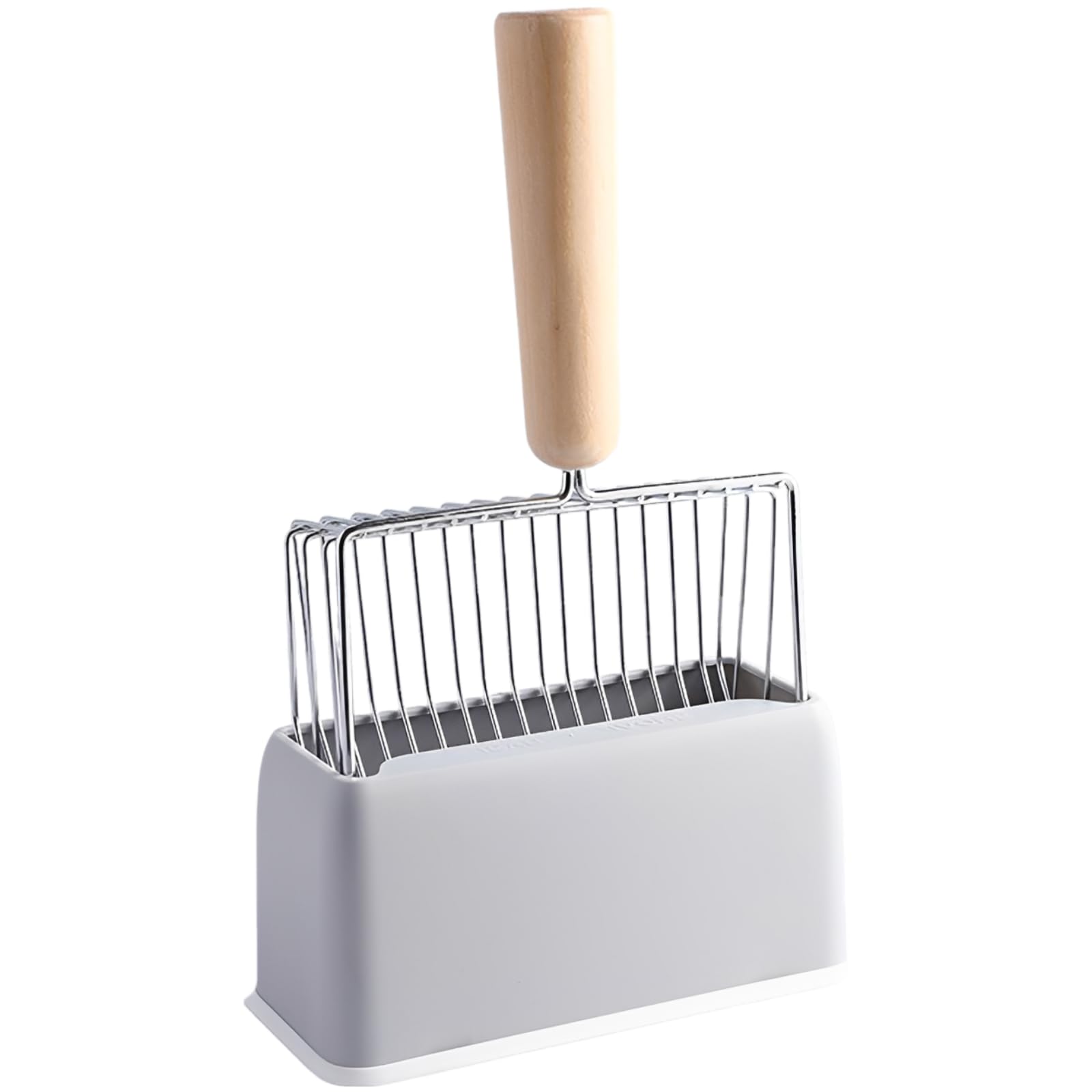 Generisch Paletta per lettiera per gatti in metallo con supporto, con manico lungo 28 cm, pala larga 17 cm, paletta antiruggine con base in ABS e manico in legno