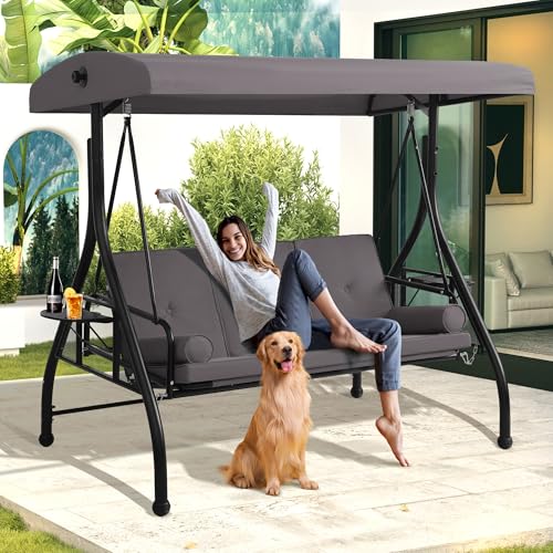 MAGIC UNION 3-Seat Patio Swing with Canopy & Stand
