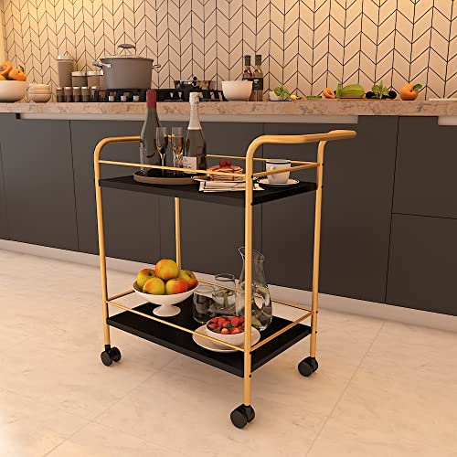 Image of DECOWORLD|| Premium Metal Kitchen Serving Trolley with Wheels|| Barcart Trolley, Serving Trolley, Utility Cart with Wheels for Kitchen, Dining Room, bar or Living Room