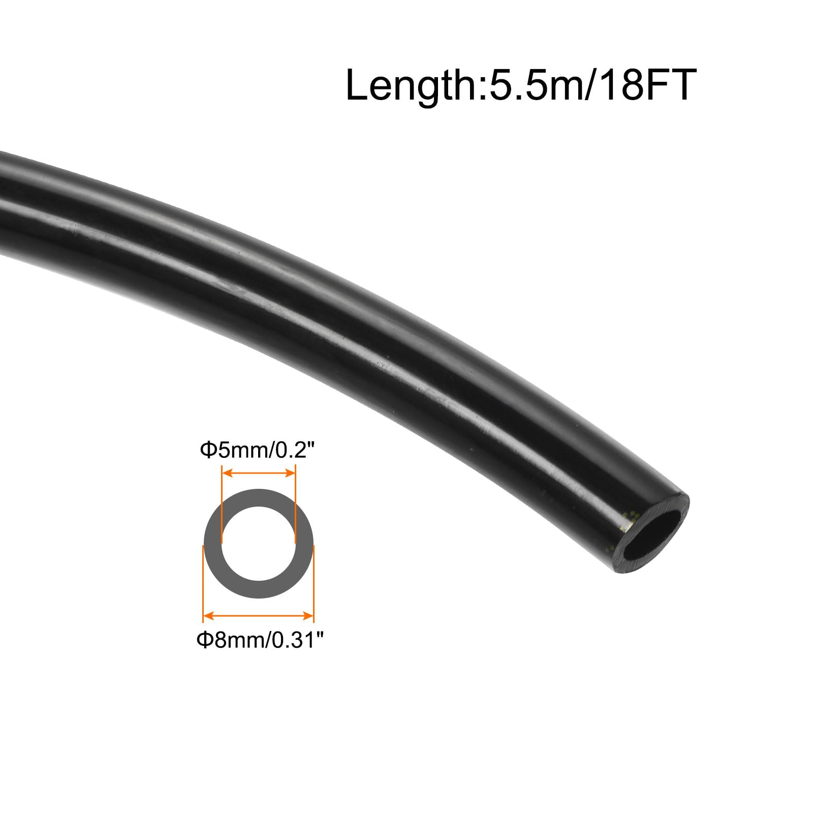 Rebower Pneumatic Tubing Pipe,8mm x 5mm Black PU Polyurethane Tube,18FT 5.5M,PU Air Line Tubing Hose Tubes for Air Compressor,Fluid Transfer,Air Brake - Image 2