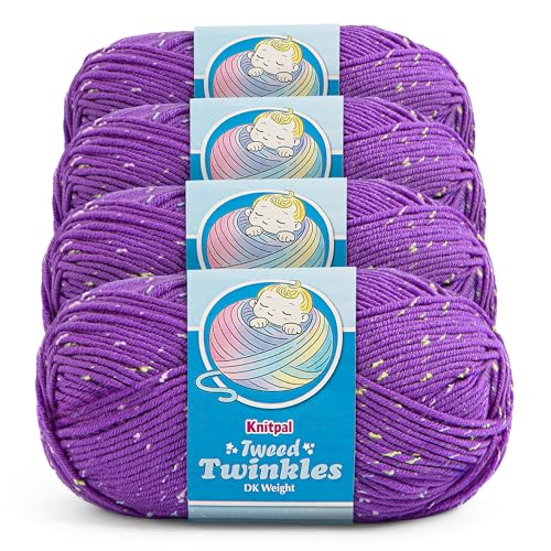 Image of Tweed Twinkles Soft Baby Yarn for Crocheting, 4-Pack (696Yds / 400G), Free Patterns - Acrylic Baby Blanket Knitting Yarn with Flecks - Size 3 DK Light Worsted Weight - Orchid Purple