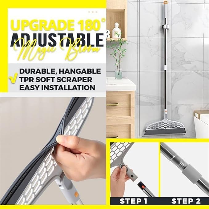 Image of Premium Floor Cleaning Wiper with Long Handle | Stainless Steel Rod & High Absorption Rubber Strip | Bathroom, Home & Office Floor Wiper Mop for Quick Drying (White)