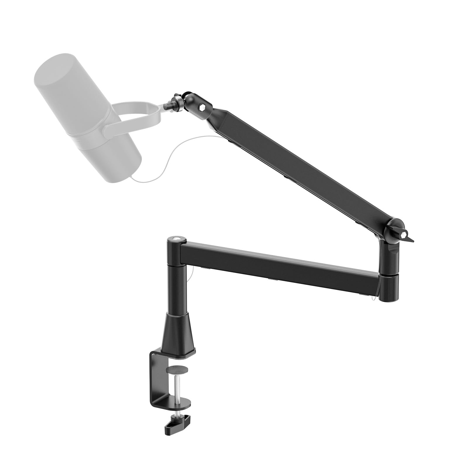 BASN Low Profile Mic Arm, Mikrofon-Galgenarm Ständer mit Tischklemme, drehbares und verstaubares Design, Kabelmanagementk, 3/8 Zoll auf 5/8 Zoll Gewindeadapter für Podcast, Gaming, Streaming