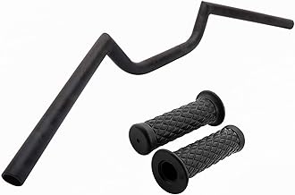 AnXin Motorcycle 7/8'' 22MM Handlebar with Rubber Handlebar Grips Cafe Racer Ace Clubman Style Handlebars Universal for Bobber Custom Application Black