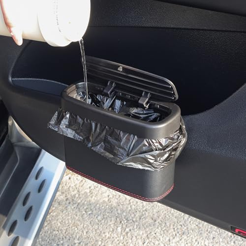 Image of Car Trash Can with Lid,Leather Car Trash Bin with 30 Car Trash Bag,Hanging Leakproof Car Garbage Can,Multi-Purpose Car Organization for Women Car Accessories Fit Cars SUV RV (Big)