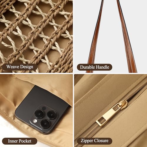 Image of Trifabricy Beach Bags for Women, Summer Straw Bag, Woven Straw Beach Tote Bag Shoulder Handbags