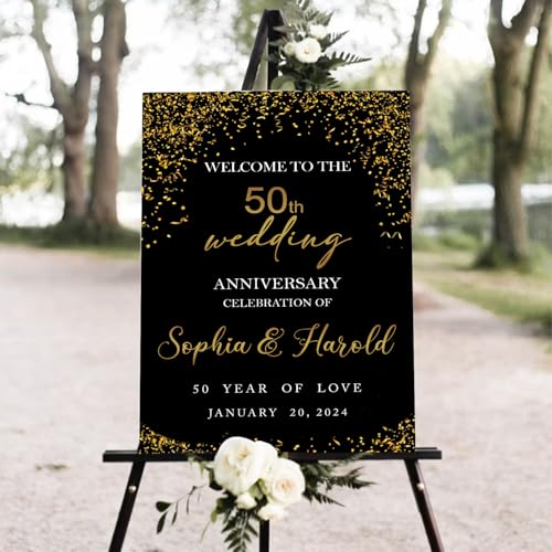 Black Gold Wedding Anniversary Welcome Sign, 50th Wedding Anniversary Sign,
