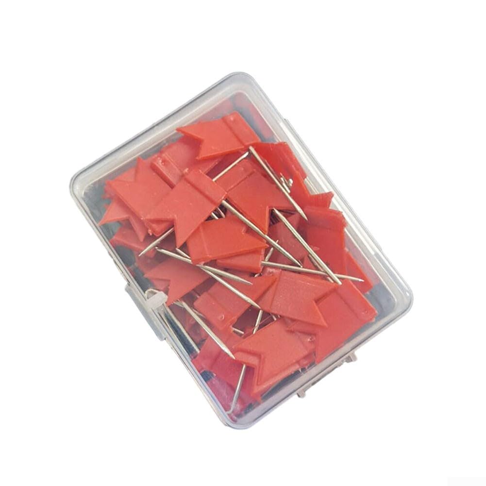 50 Pieces Colourful Flag Tacks Bulletin Board Pins Plastic Metal Pushpins for Map Marking Flags Paper Fixing Pegs Office School Supplies Decorative Art(Red)