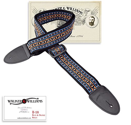 Walker & Williams H-18 Série vintage style 60 ‘s Hootenany Sangle Bleu et orange - Les Beatles, Paul McCartney, John Lennon, RIngo Starr, George Harrison Walker & Williams H-18 Série vintage style 60 's Hootenany Sangle Bleu et orange