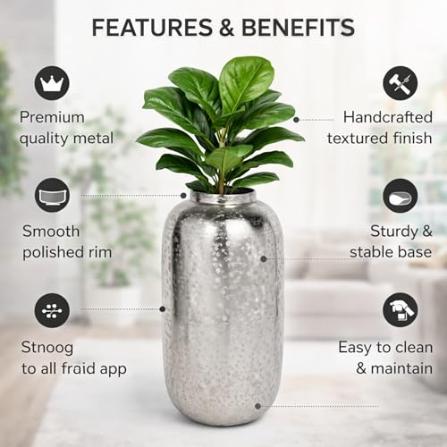 Image of INDIAN DECORMART Flower Vase | Flower Pots for Home Decor, Living Room, Bedroom, Office, Gifting, Colour Silver (IDM22241 | 18x18x34 CM)