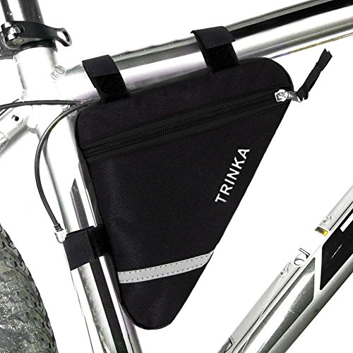 MOOCY - Bolsa de bicicleta triangular impermeable y reflectante, con mucho almacenamiento, bolsa de marco para bicicleta, herramientas o bolsa de bicicleta, bolsa de bicicleta (negro)